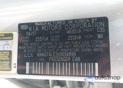 2017 Kia Optima Hybrid from USA, damaged, VIN KNAGT4LE2H5014899